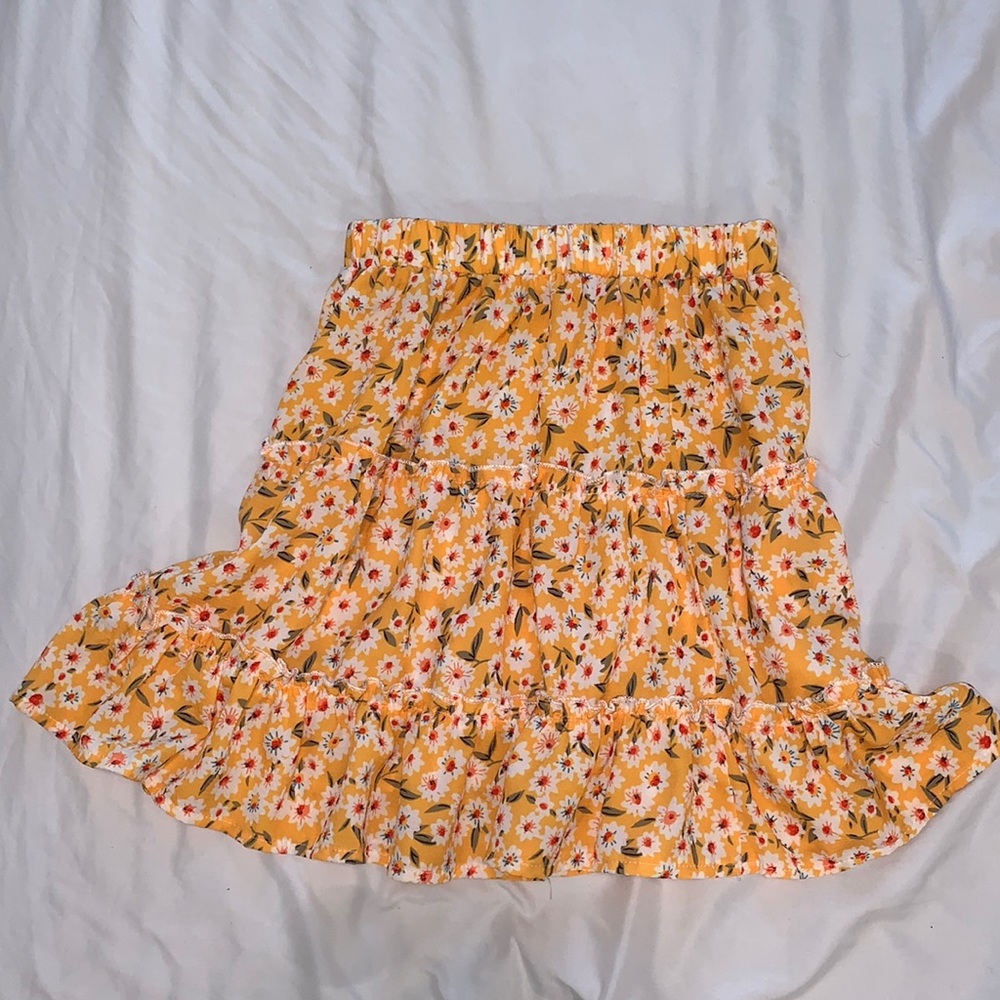 Summer Floral Flowy Yellow High Waisted Skirt
